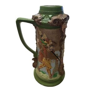 Vintage 15" Hand Painted Ceramic Beer Stein Renaissance Theme-Initialed & Dated